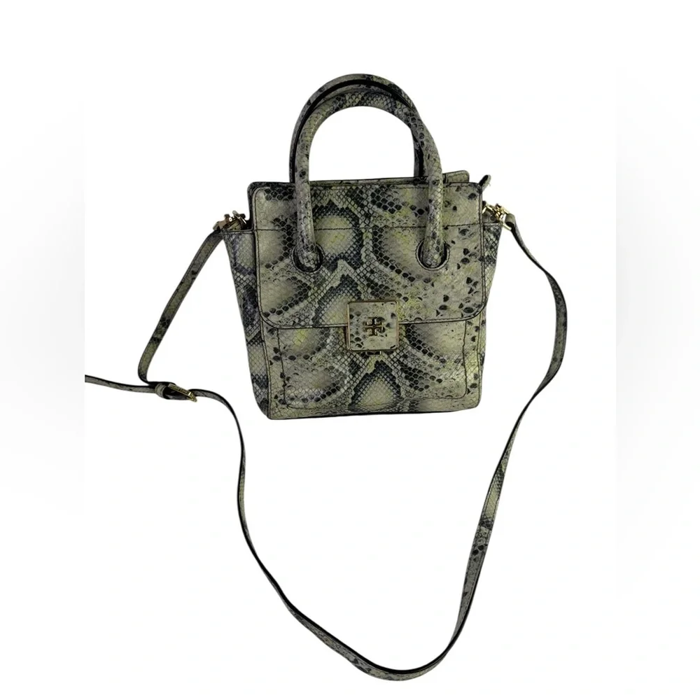 Tory Burch Clara Embossed Small Snake Printed Tote Bag  8.3" H x 8" L x 4.5" D - Picture 2 of 15